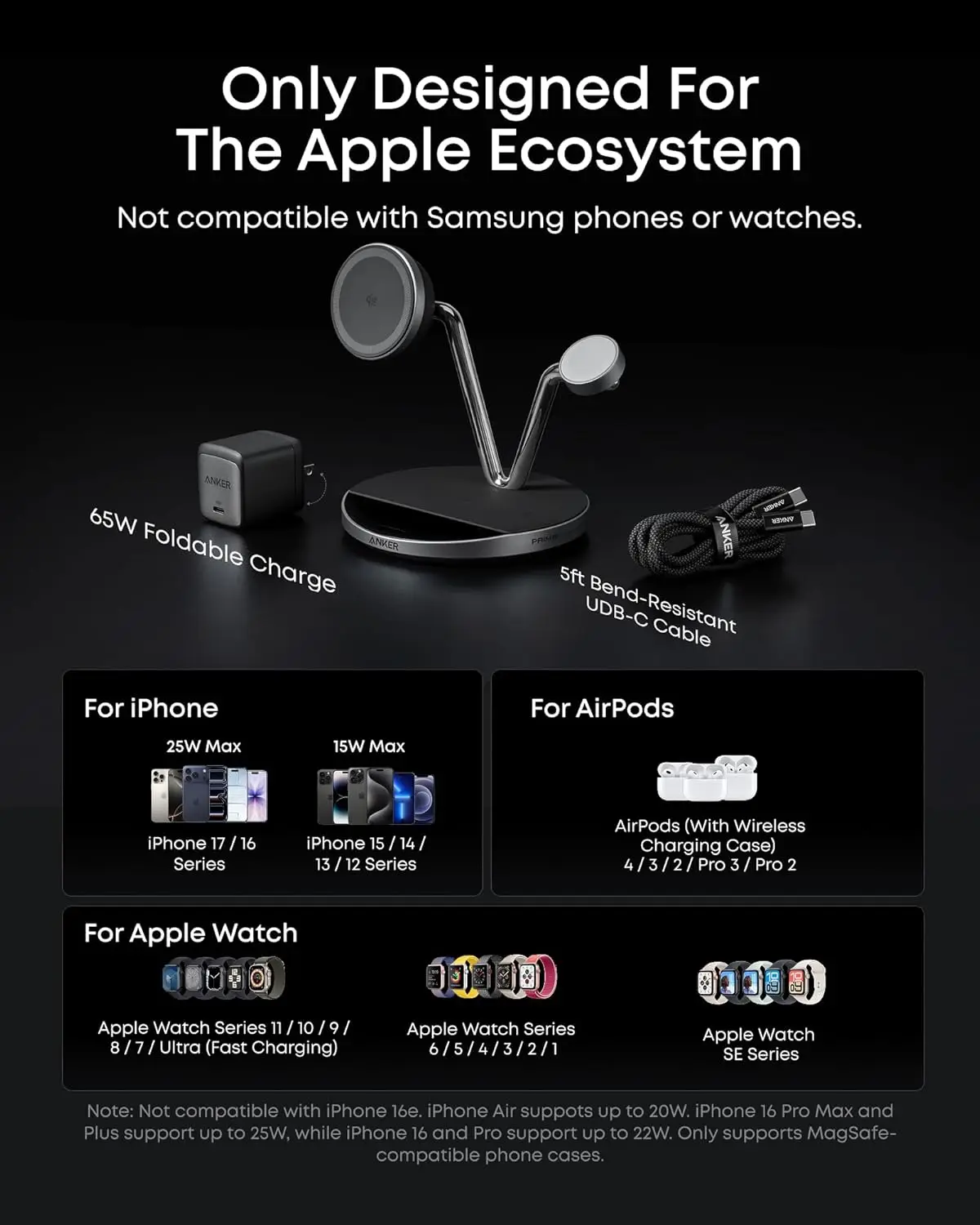 Anker Prime B25X7 3‑in‑1 Wireless Charging Station 25W Qi‑2 MagGo AirCool Dock Display Stand for iPhone Apple Watch AirPods view 4