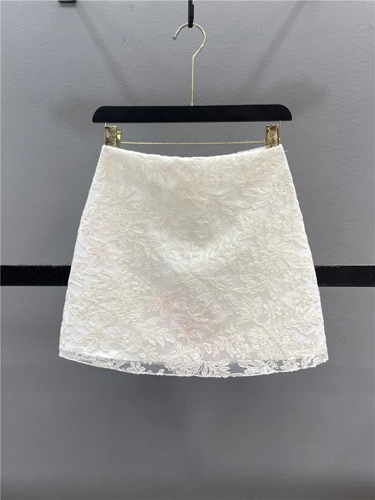 

Ele High Waist A-Line Skirt with Embroidery Heavy Work Me f Body Skirt for Women Autumn New Sle Slimming