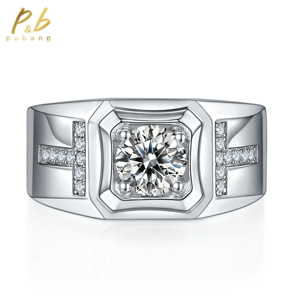 

PuBang Fine Jewelry Real 925 Sterling Silver GRA D Full Moissanite Diamond Anniversary Sparkling Ring for Men Gift Free Shipping