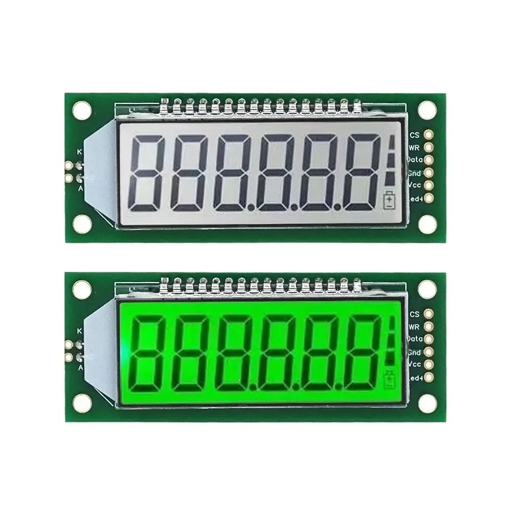 LCD Module 2.4 inch 6-Digit 7 Segment LCD Display Module HT1621 LCD Driver IC with Decimal Point White Backlight Green color