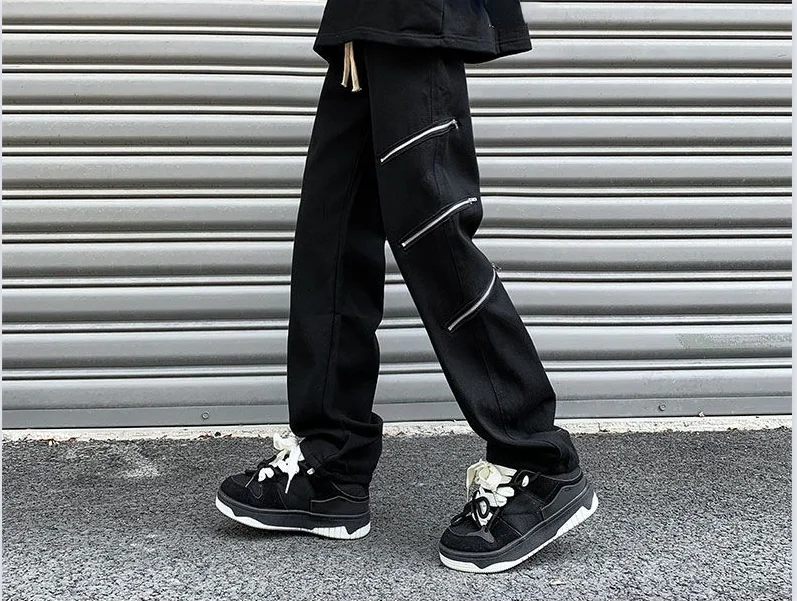 Casual baggy pants Elastic waist Zipper pocket unisex  pants Wide pants Men's clothing  New in 2024