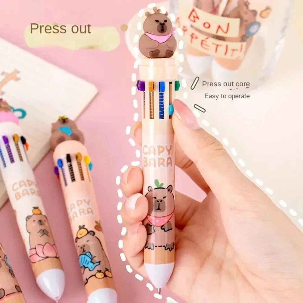 Kawaii كابيبارا متعدد الألوان القلم 0.5 مللي متر قلم حبر ملون الكرتون الإبداعية هلام كابيبارا القلم عشرة ألوان البني الملونة 10 ألوان