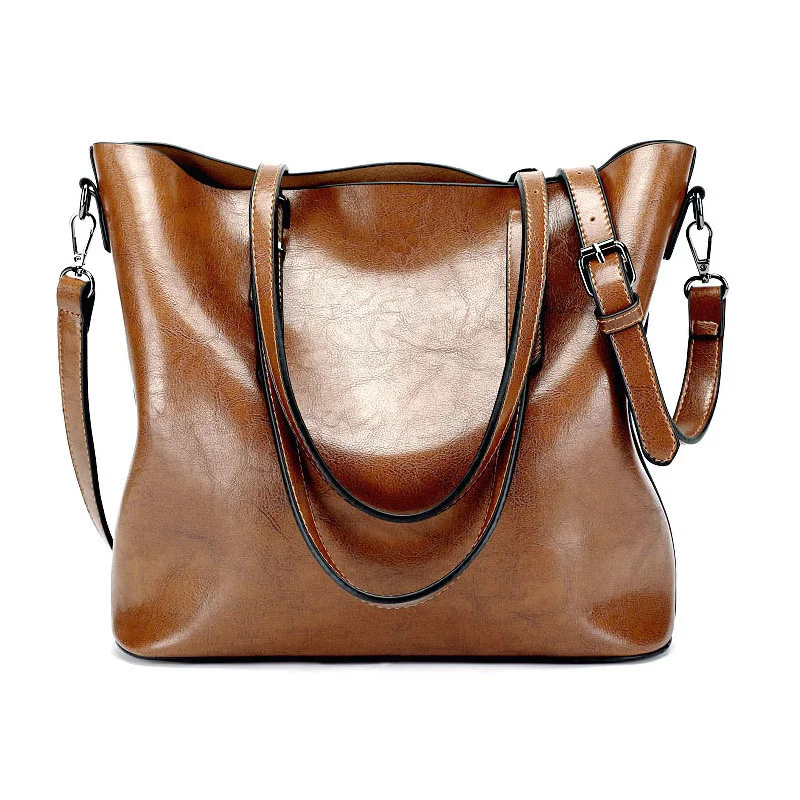 

Women Shoulder Bags Fashion Handbags Oil Wax Leather Large Capacity Tote Bag Casual Pu Messenger Female