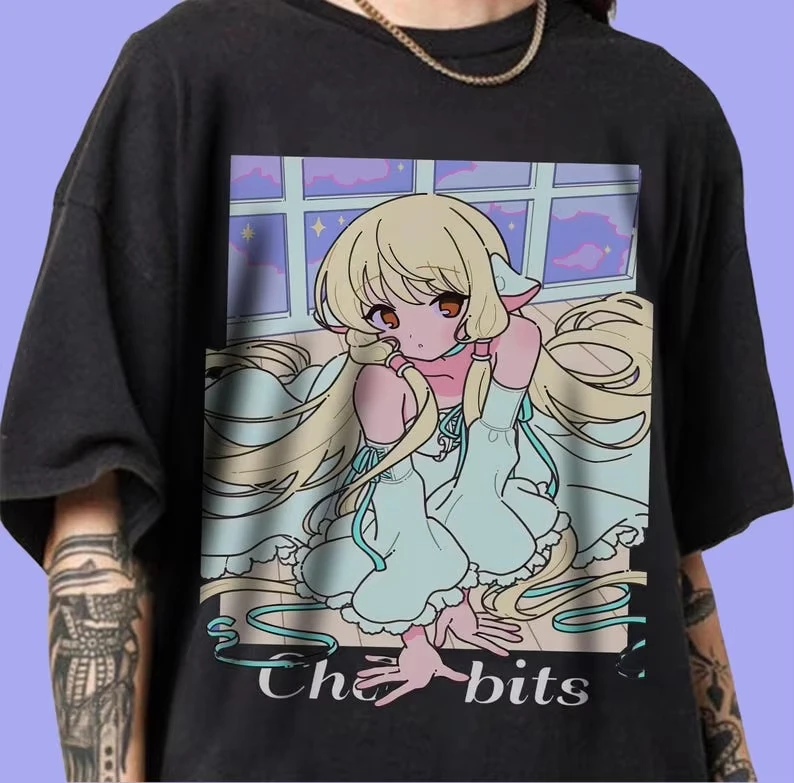 Oferta de verano: camiseta gráfica de algodón con diseño de Chii de la serie de anime Chobits, estilo vintage, para hombre y mujer, de manga corta, con cuello redondo, ideal para uso diario.