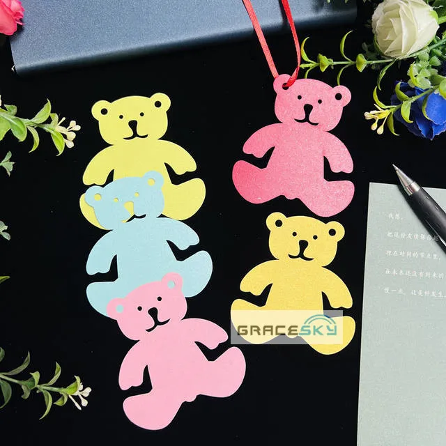 60pcs free shipping Laser Cut Bear design Wish Cards Hang Tag Panda Message Cards Wedding Birthday Party Decoration Book Marks