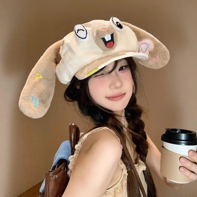 لطيف الكرتون طويل الأذن أرنب مثمنة الرسام قبعة للنساء الفتيات الخريف الشتاء عادية تنوعا قبعة الهدايا