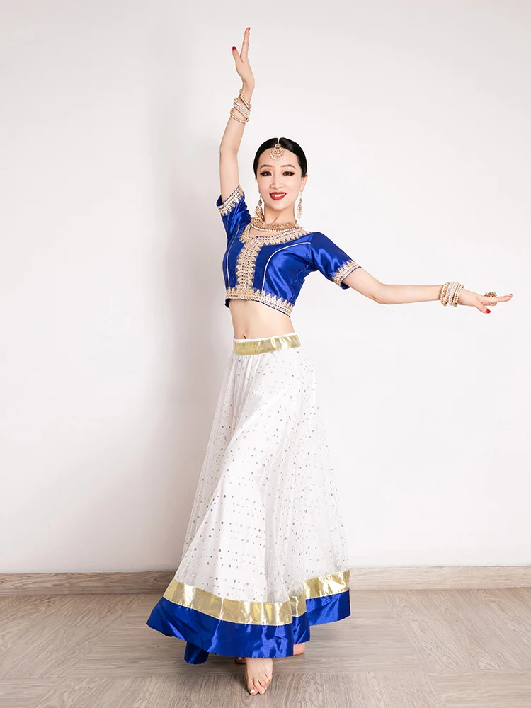 Women's Dance Dress In Indian Dance Costume Ethnic Style Sari Top Large Swing Skirt Lengha Set