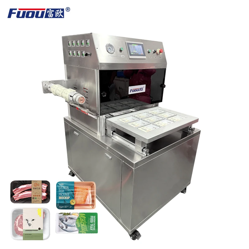 Máquina de sellado de bandejas MAP, envasado al vacío y de Gas para aves de corral, carne fresca, sellador de bandejas de comida rápida para pescado, carne y Tofu
