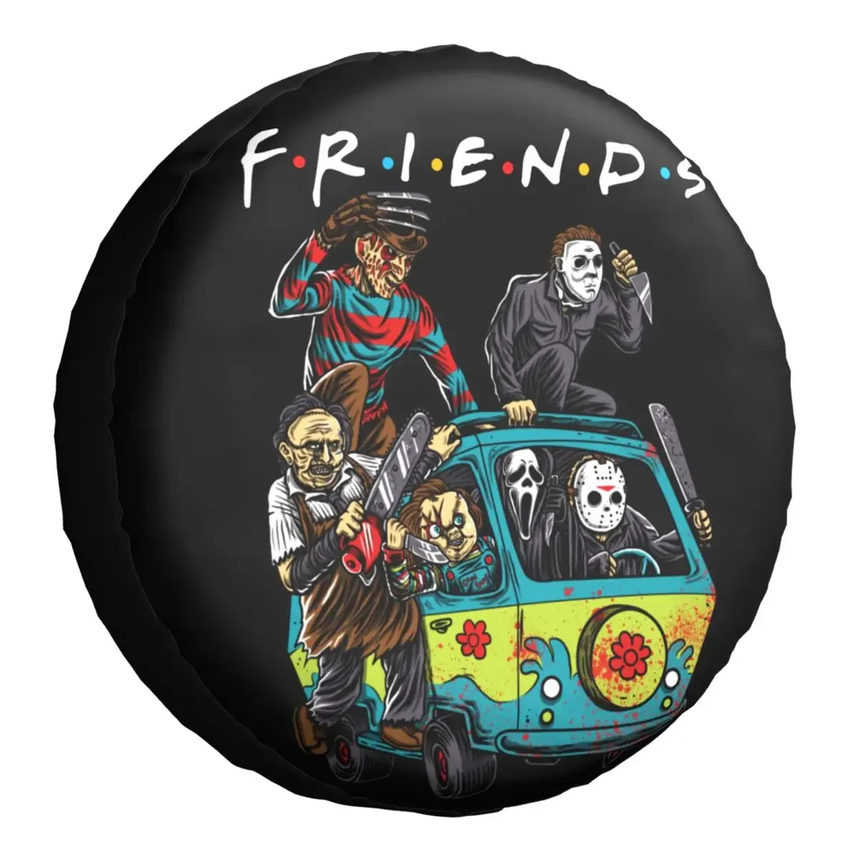 Horror Friends TV Show Spare Wheel Tire Cover Universal for Grand Cherokee Michael Myers Jason Voorhees Halloween Jeep RV SUV