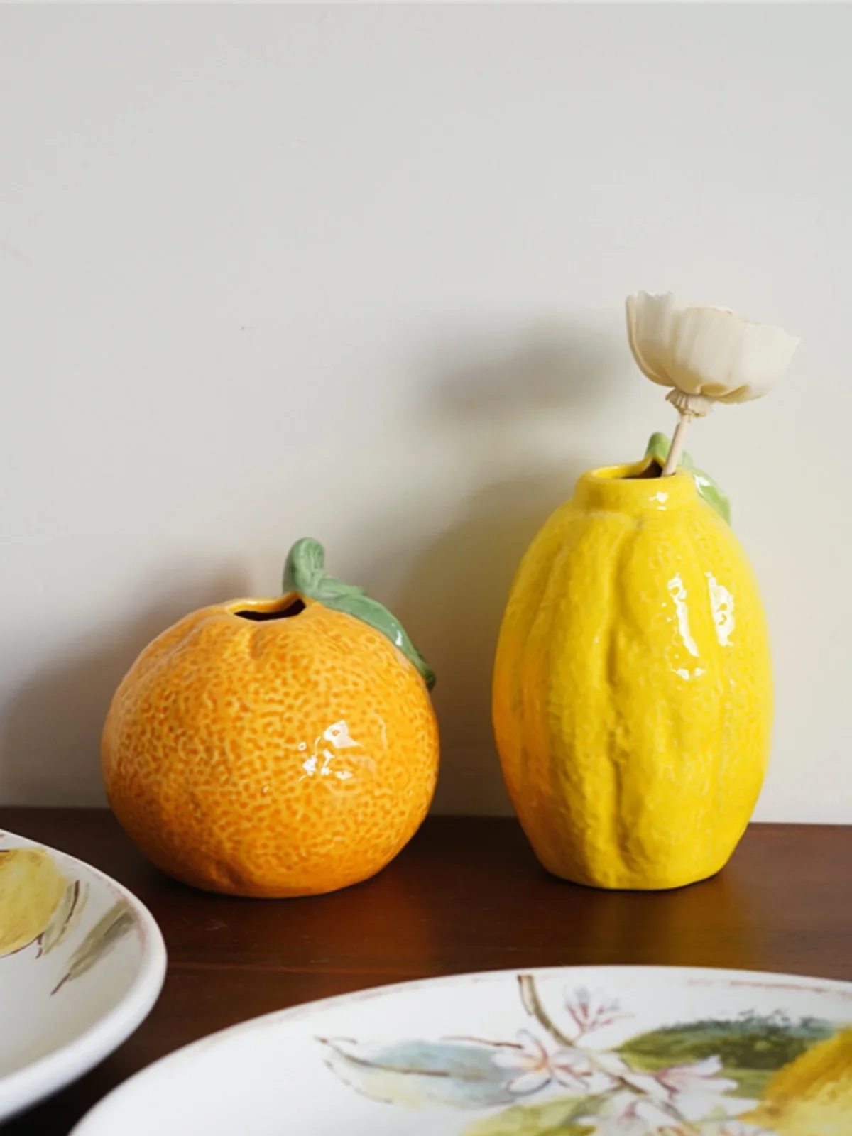 Fruit series, old goods, lemon orange shape, ceramic hand-painted small vase, dining table aromatherapy diffuser