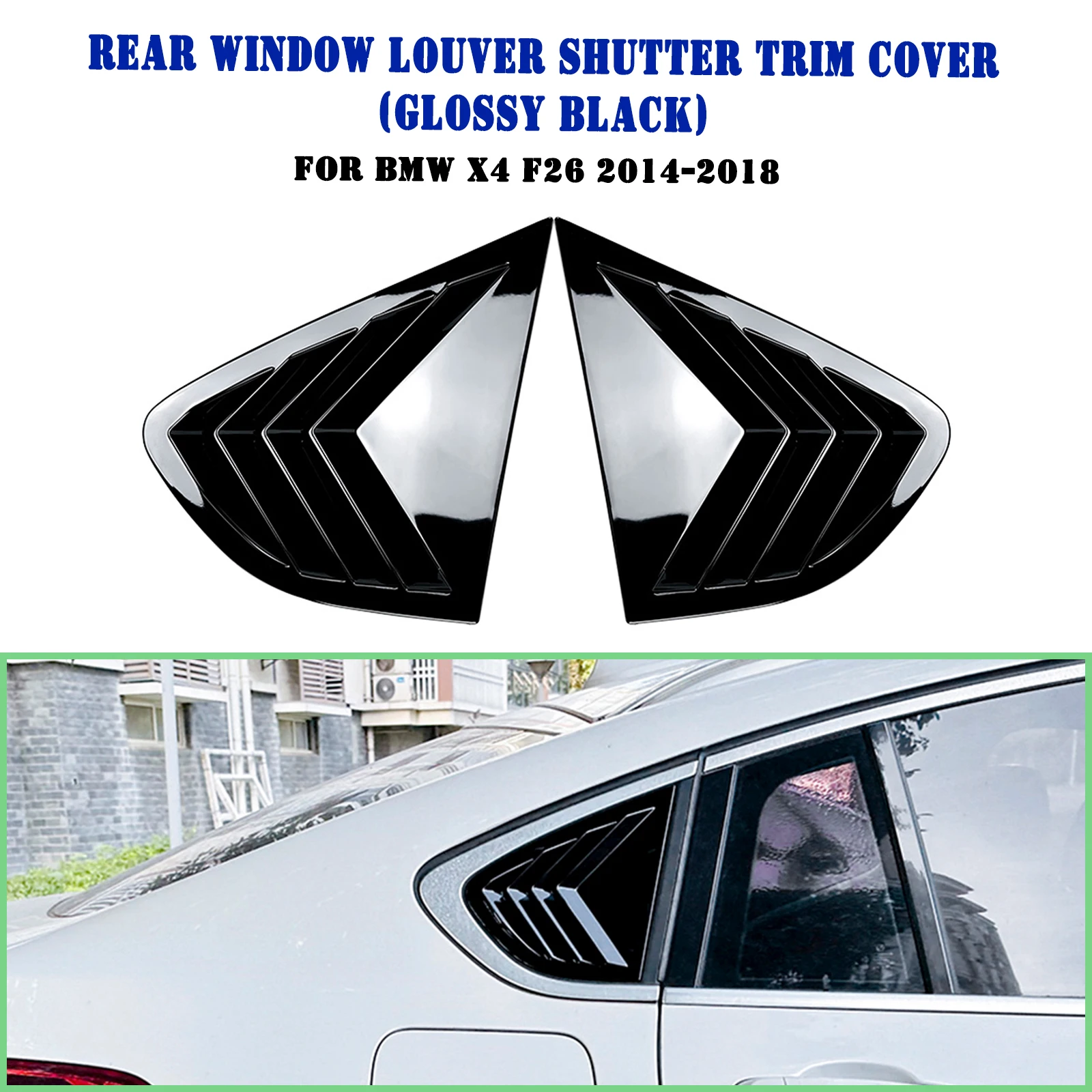 

Rear Window Side Louver Shutter Trim Cover For BMW X4 F26 2014-2018 Carbon Fiber Look/Gloss Black Tail Windshield Shield Blind