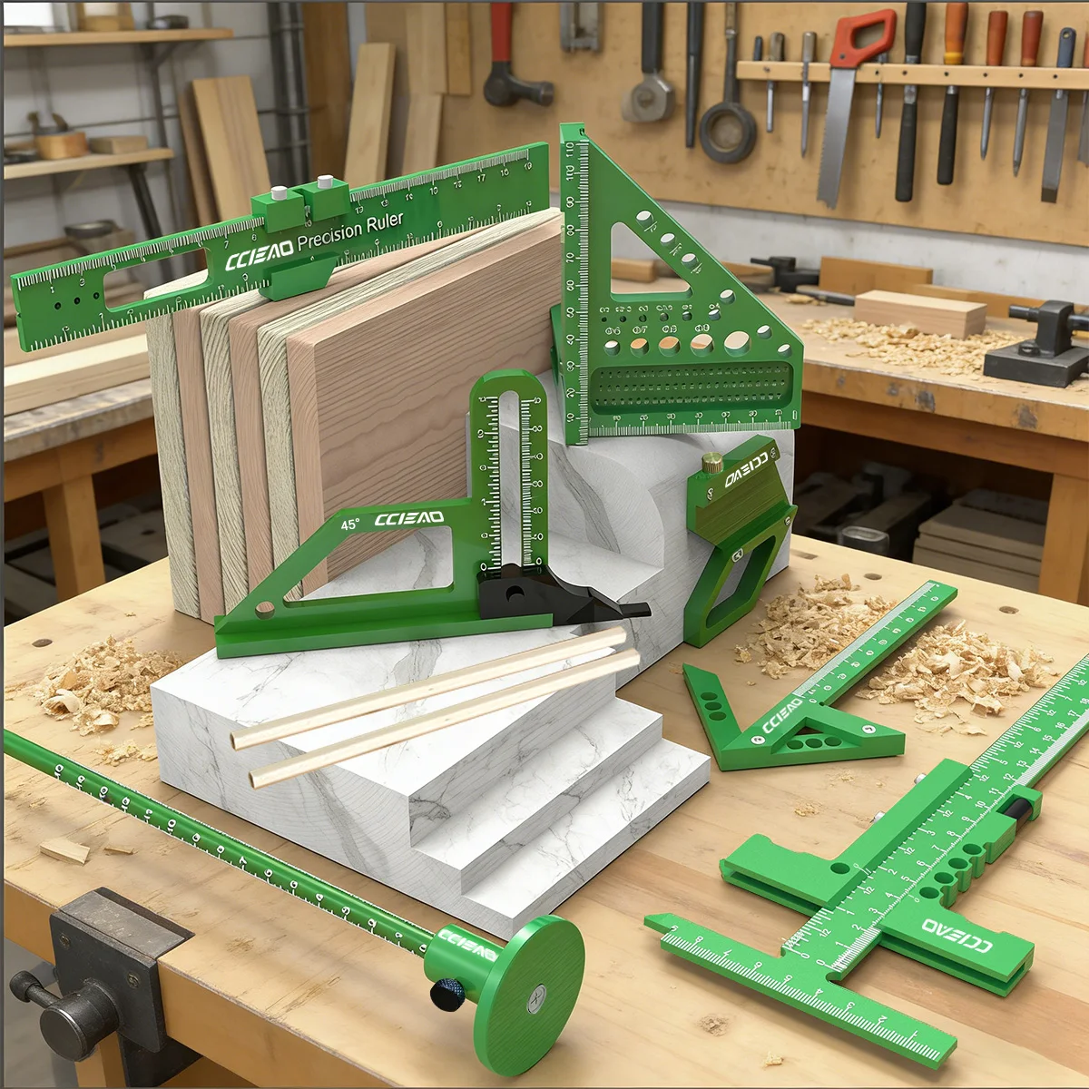 Multi Piece Combination Set with Exquisite Toolbox Durable Accurate Multi-functional Hand Tools Portable  Woodworking  Tool
