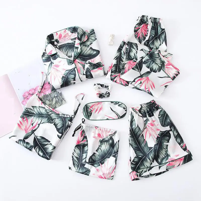 Print Pajamas Set Women Sleepwear Robe Nightgown Satin Cami Pijamas Suit Spring Summer Bathrobe Kimono Home Clothes Lounge Wear image 5