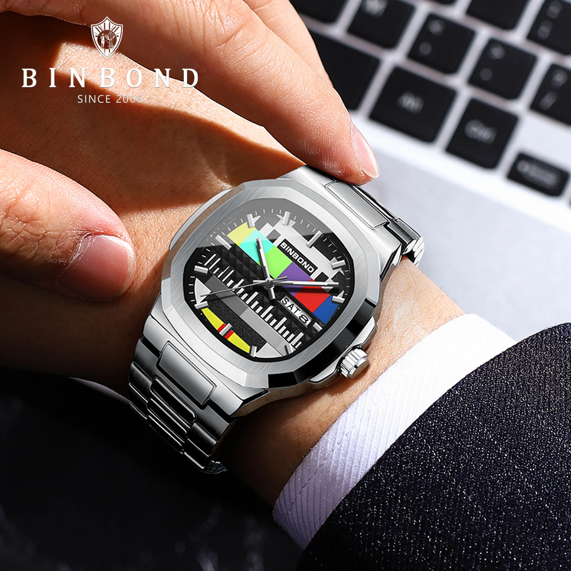 BINBOND Authentic Watch 2026 Watches Men's Retro High End Steel Belt Waterproof Square Nostalgic 80s Male Clock Wristwatches