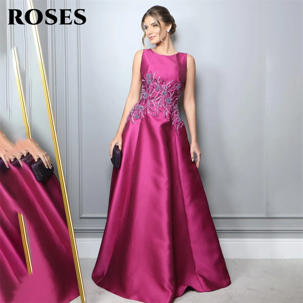 ROSES-vestido de noche largo con lentejuelas bordadas, traje de fiesta con cuentas, Estilo Vintage, fucsia