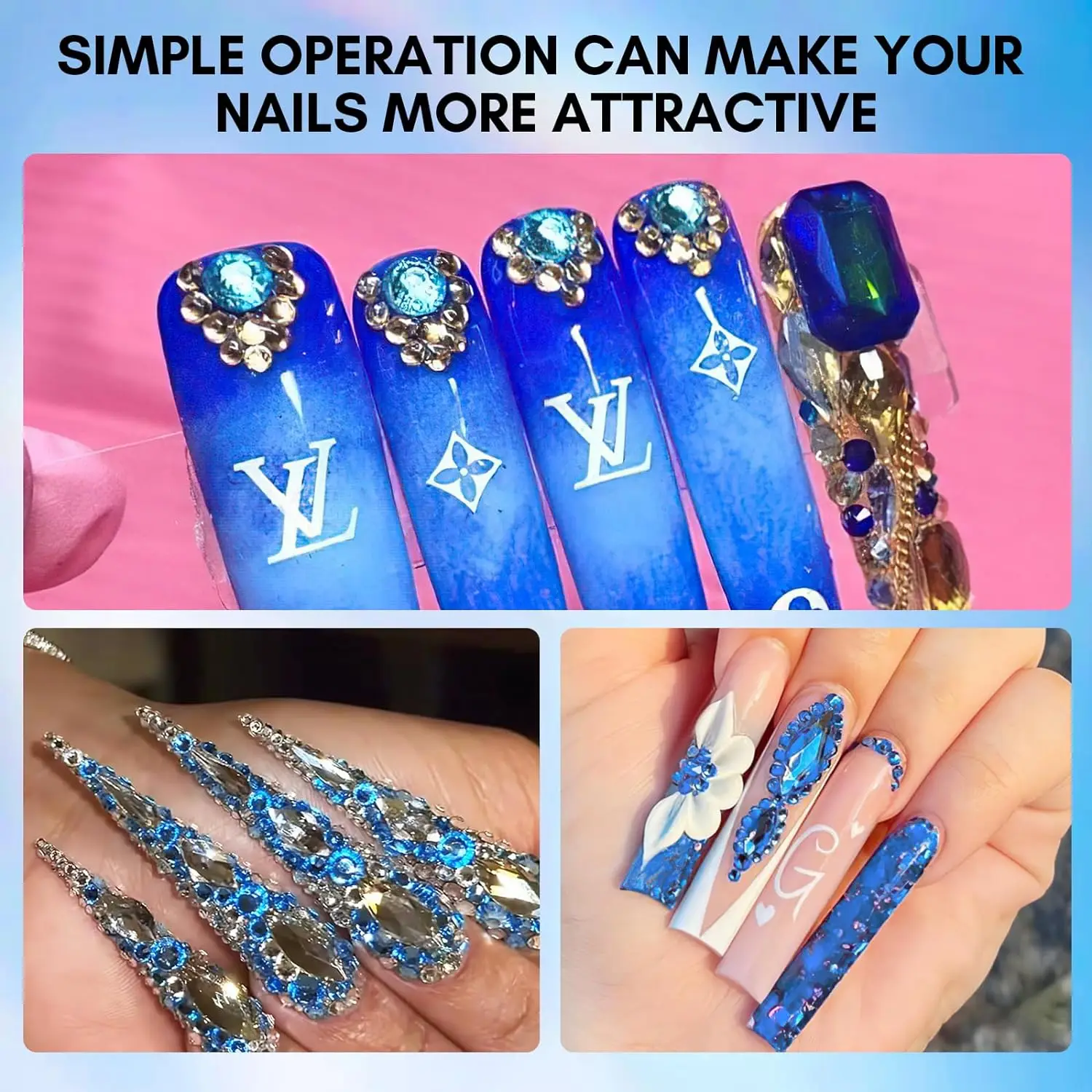 30g Makartt Rhinestone Glue with Royal Blue Glass Crystal Kit  for Shine Nail Art Manicure Makeup DIY Decoration Gem Jewelry