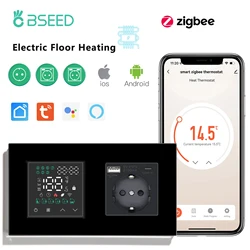 BSEED Zigbee Thermostat LED Touch Screen Switches Electric Floor Heating Room Alexa Temperature Controller Tuya App USB Socket