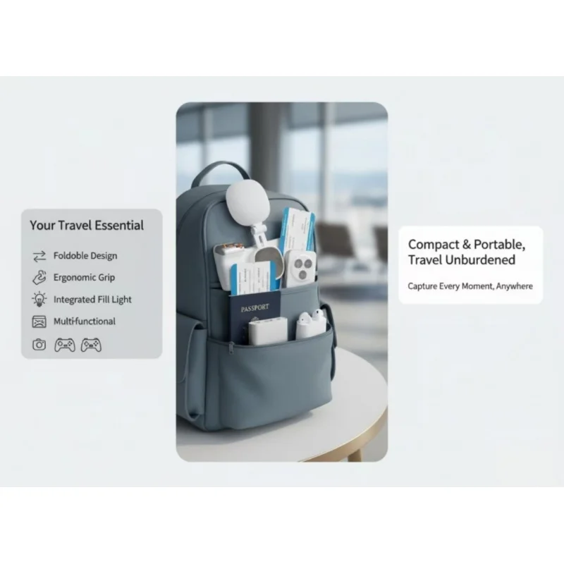 Magnetic Zoom Remote Phone Grip with Fill Light, Anti-shake Stabilizer Portable Selfie Tool for iPhone Samsung Android