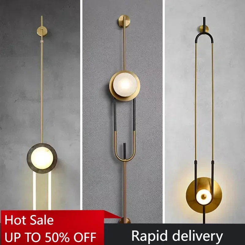 

Luxury Villa Marble Wall Lamp Corridor Long Pole Wall Light Living Room Lamp Sofa Background Bedroom Bedside Lamp LED Lighting