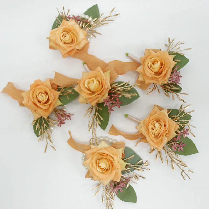 Boutonniere และข้อมือ corsag อุปกรณ์ตกแต่งงานแต่งงานดอกไม้ศิลปะดอกไม้เทียมการเฉลิมฉลองธุรกิจการเปิดแขก430