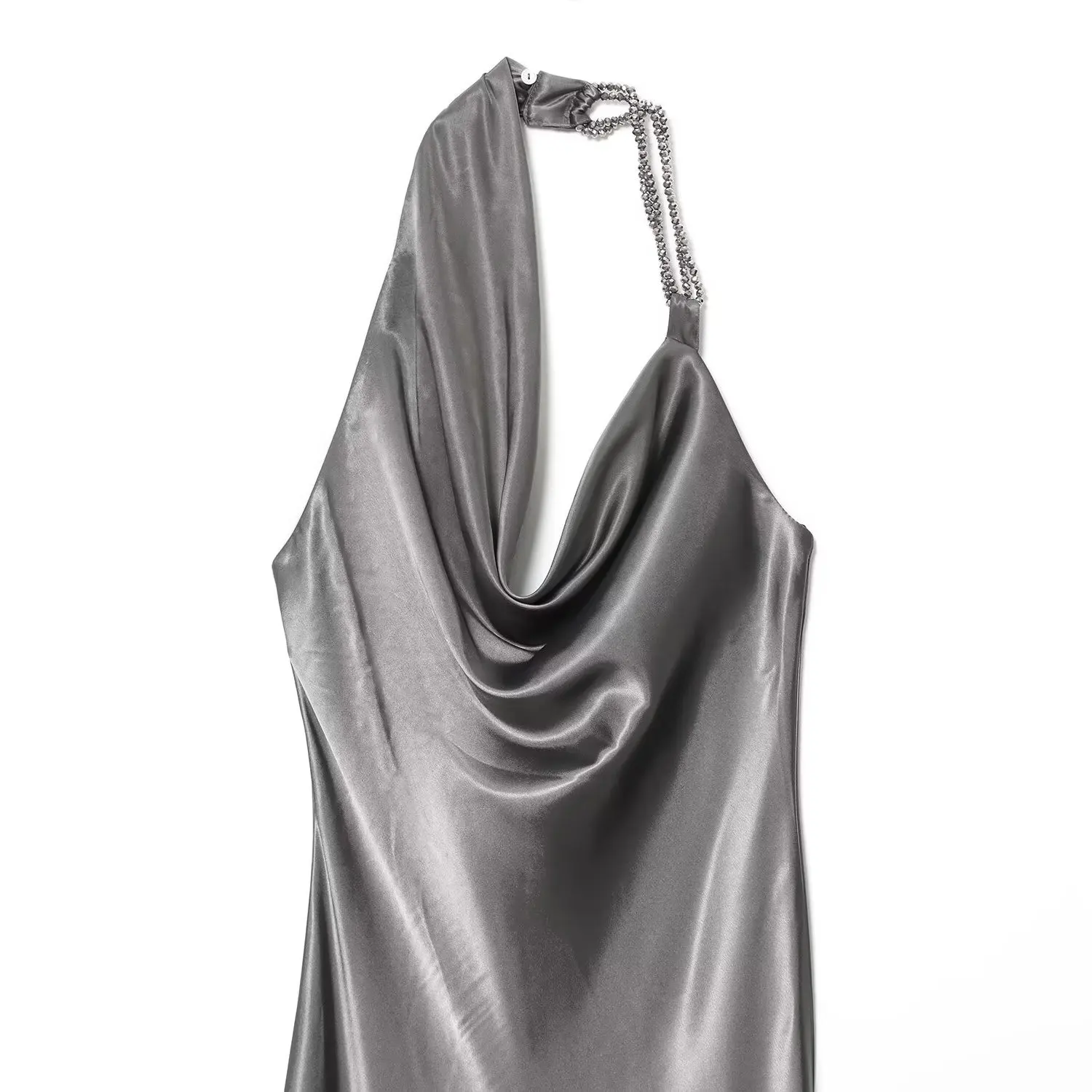 JNLEAOG Autumn New Asymmetric Beaded Silk Satin Midi Dr High Waist Straight Tube Skirt Casual Ladies Faion Polyester Fiber