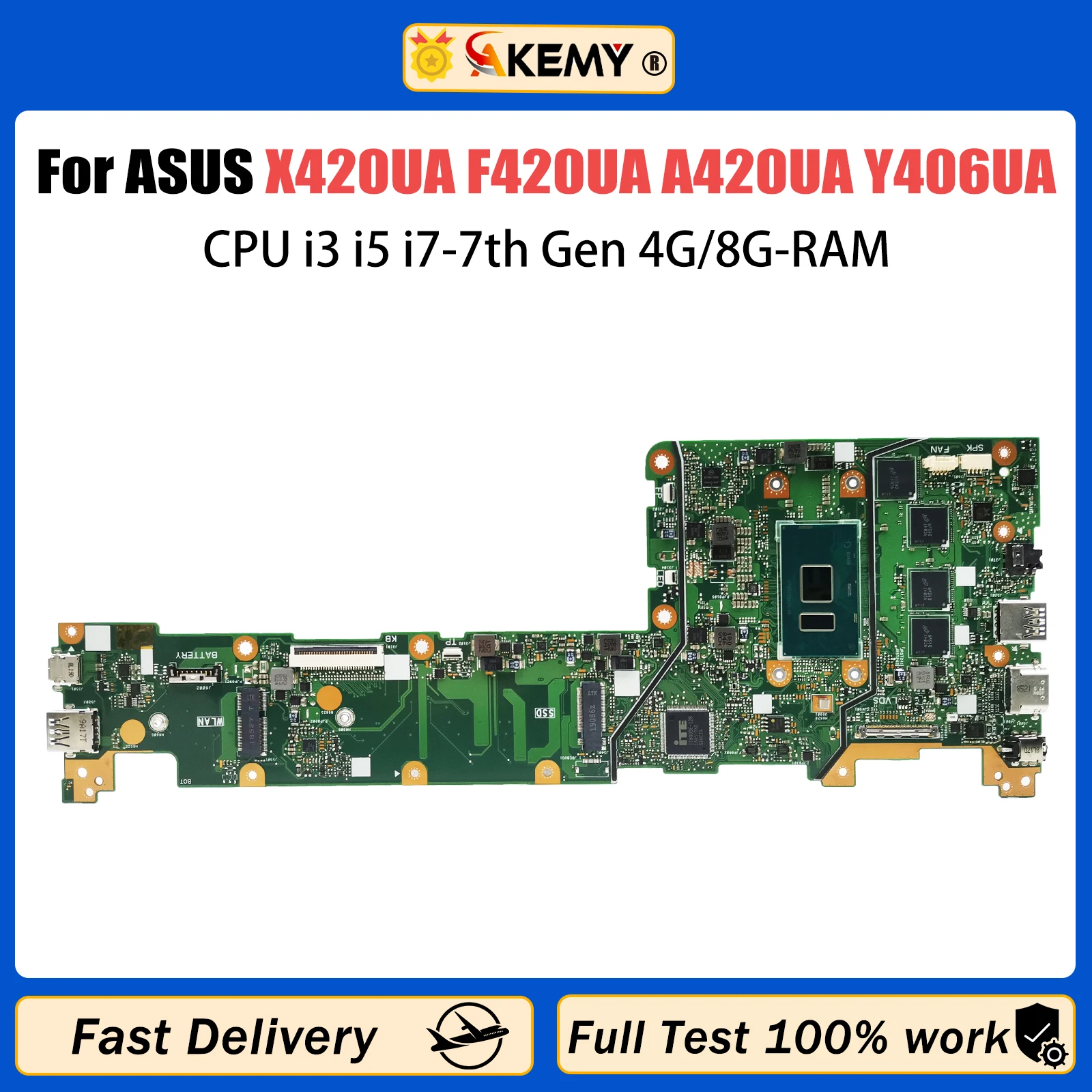 

AKEMY X420UA Laptop Motherboard For Asus Vivobook F420UA A420UA Y406UA X420U CPU i3 i5 i7-7th Gen 4G/8G-RAM 100% TEST OK