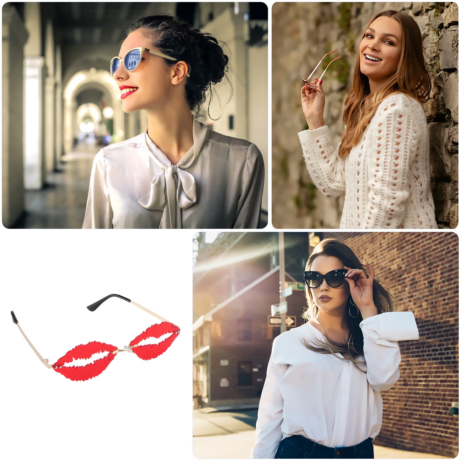 

1pc Lip-Shaped Rimless Sunglasses For Women Fashion Party Photo Prop Lightweight Creative Eyewear Stylish Decorative Glasses