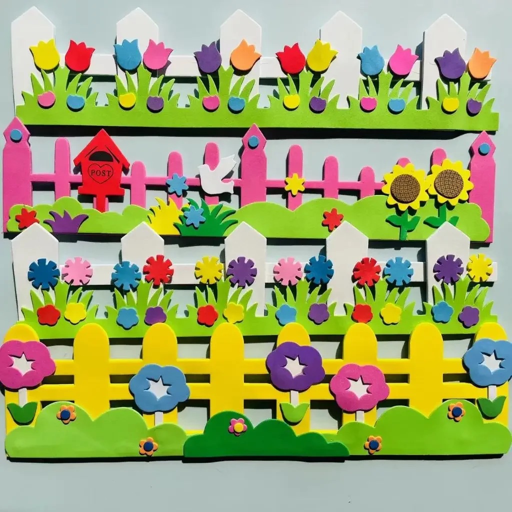 EVA Foam fence Craft 3D Wall Decoration classroom blackboard notice board Kindergarten Layout Home School Office decorative