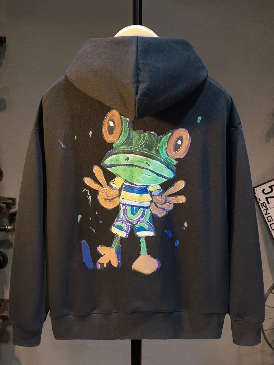 

Креативная толстовка свободного кроя с длинными рукавами для мужчин, повседневный топ с американским мультяшным принтом, осенняя одежда, уличный стиль, свитшот