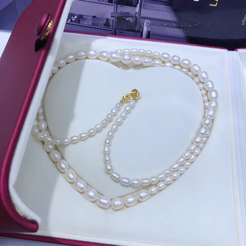 

Genuine Freshwater Pearl Sweater Chain Rice Bead Long Necklace One Multi-Wear Stacked Wear Gift for Friends and Family Jewelry N