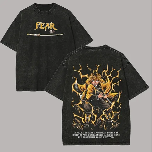 Imagen 2 del producto Camiseta gráfica Demon Slayer Zenitsu con estampado de Manga, camiseta Vintage lavada de gran tamaño, ropa para hombres y mujeres, camiseta de manga corta de algodón