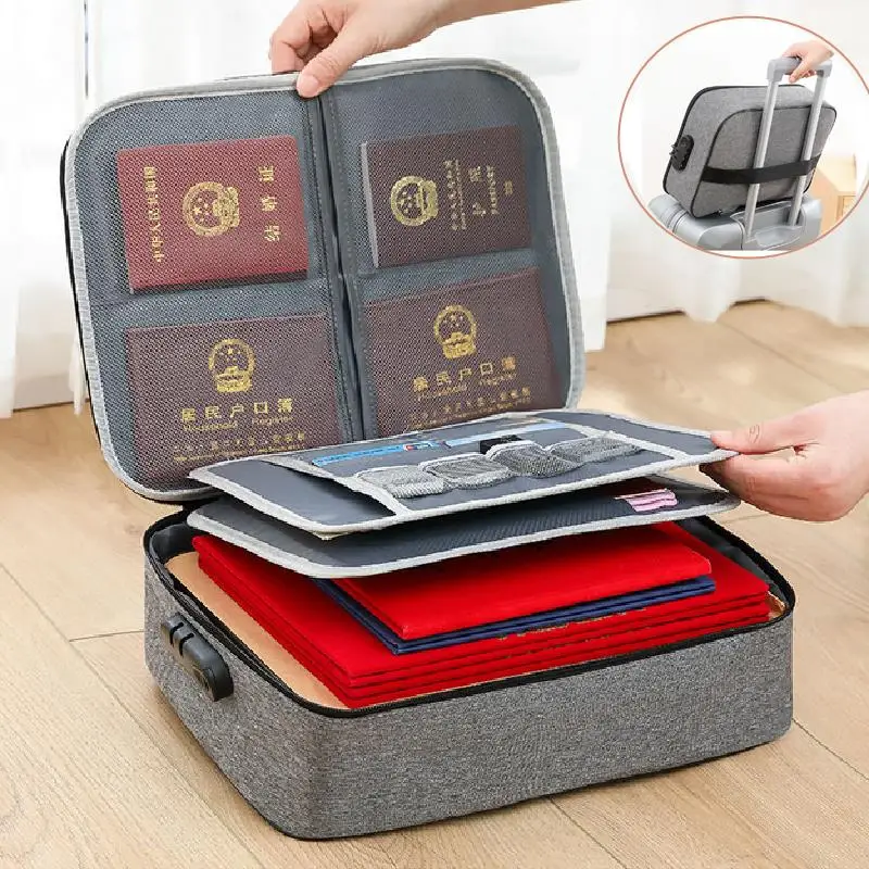 Large Capacity Multi-Layer Document Tickets Storage Bag Certificate File Organizer Case Home Travel Passport Briefcase with Lock