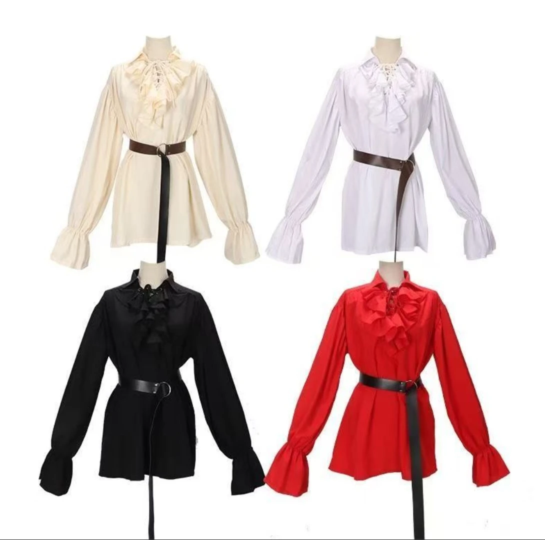 

European Medieval Cosplay Costume - Puff Sleeve Court-style Top, Ruffled Vintage Blouse for Performances