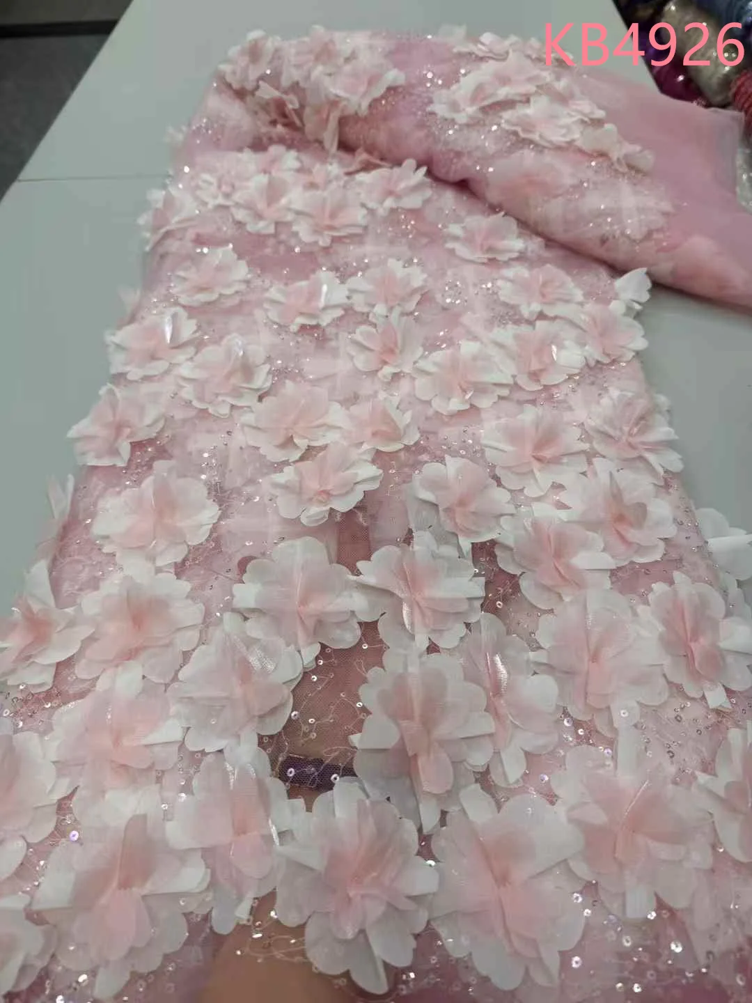 African 3D Flower Lace Fabric 2025 High Quality Beaded Lace Fabric Nigerian Sequins Lace Fabrics French Mesh For Sewing KB4926