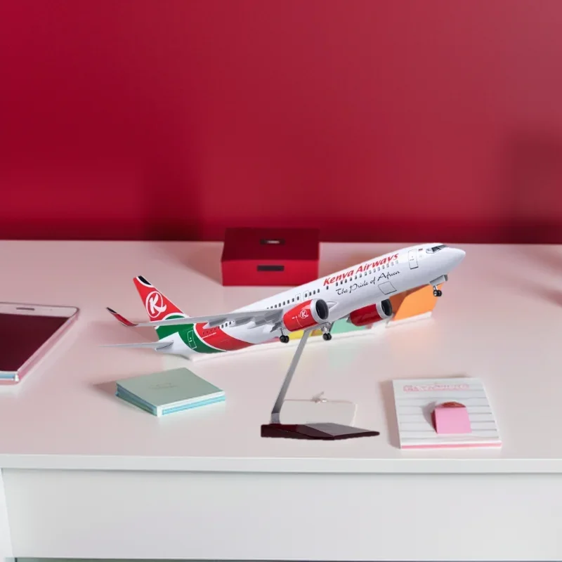 

Toy 1/85 Scale 47CM Aircraft 737 MAX B737 Kenya Airways Die-cast Plastic Resin Aircraft Model with Lights and Landing Gear Ornam