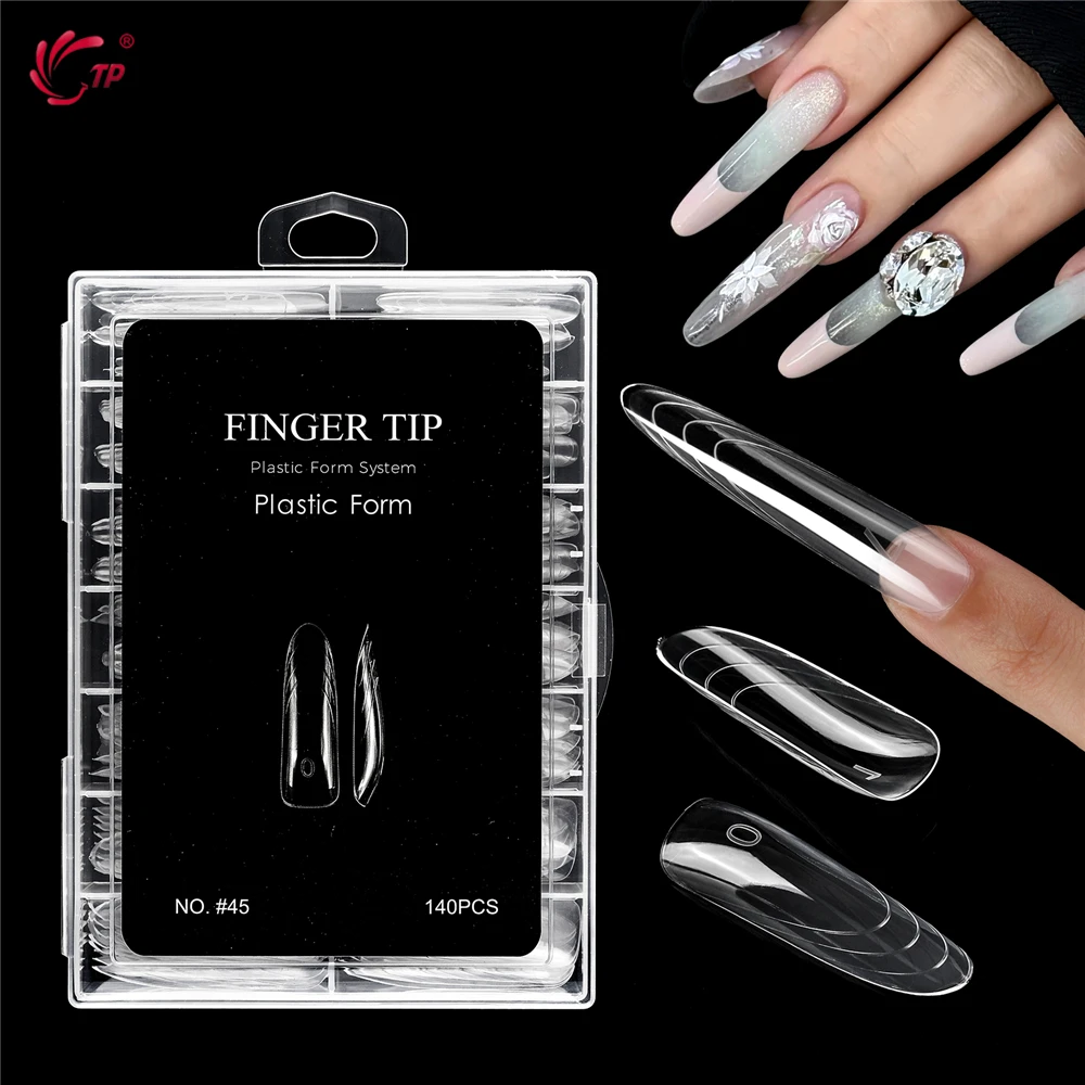 TP New 70枚/140枚入り クリアネイル デュアルフォーム フルカバー ネイルエクステンションシステム クイックビルディングジェルモールド つけ爪 マニキュアツール