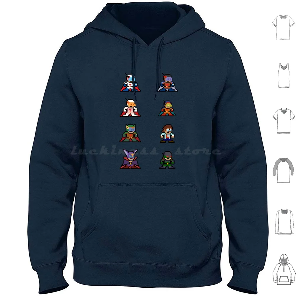 Gatchaman Character Ensemble Hoodie Cotton Long Sleeve Anime Gatchaman Gforce Battle Of The Planets Botp Pixelart Science Team