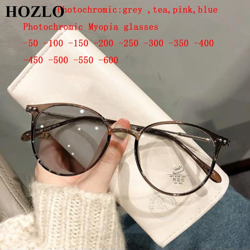 

round frame female Dark Glasses fashion Vintage Myopia glasses Photochromic grey tea pink blue woman sunglasses Oculos feminino