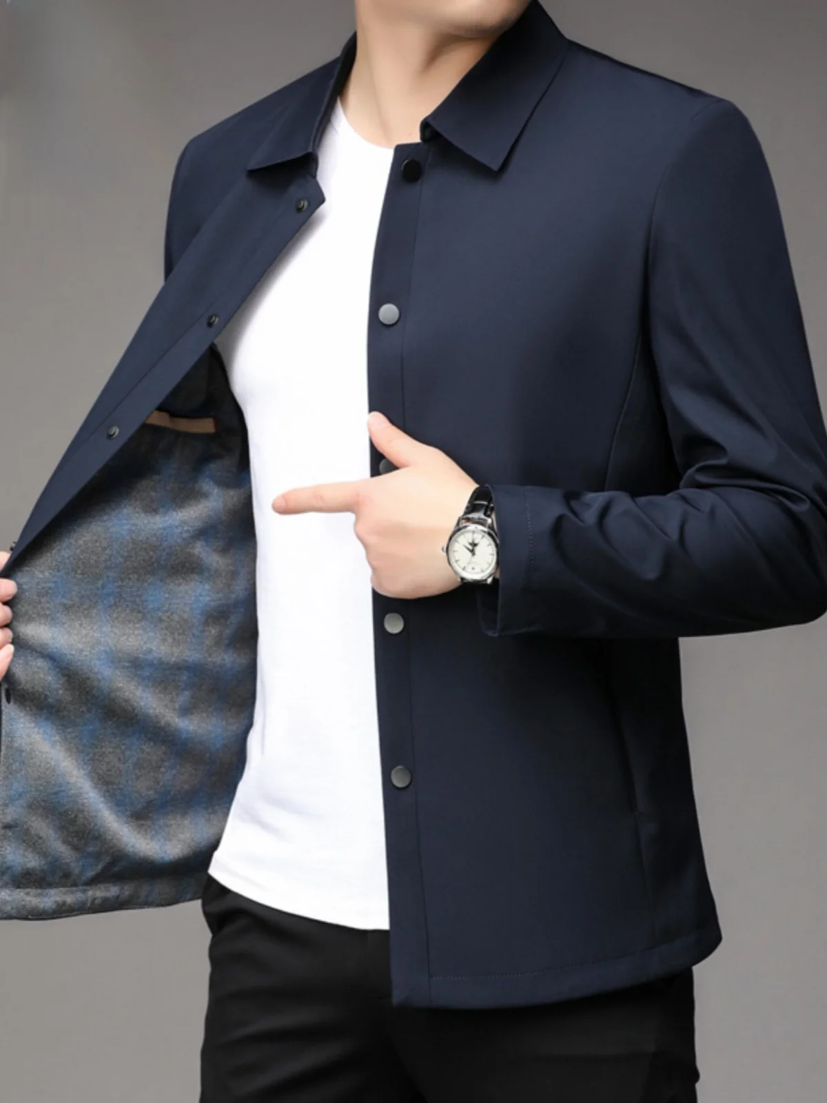 

Мужская повседневная длинная куртка-рубашка на молнии из полиэстера, весна-осень, для бизнеса и отдыха, не мнется