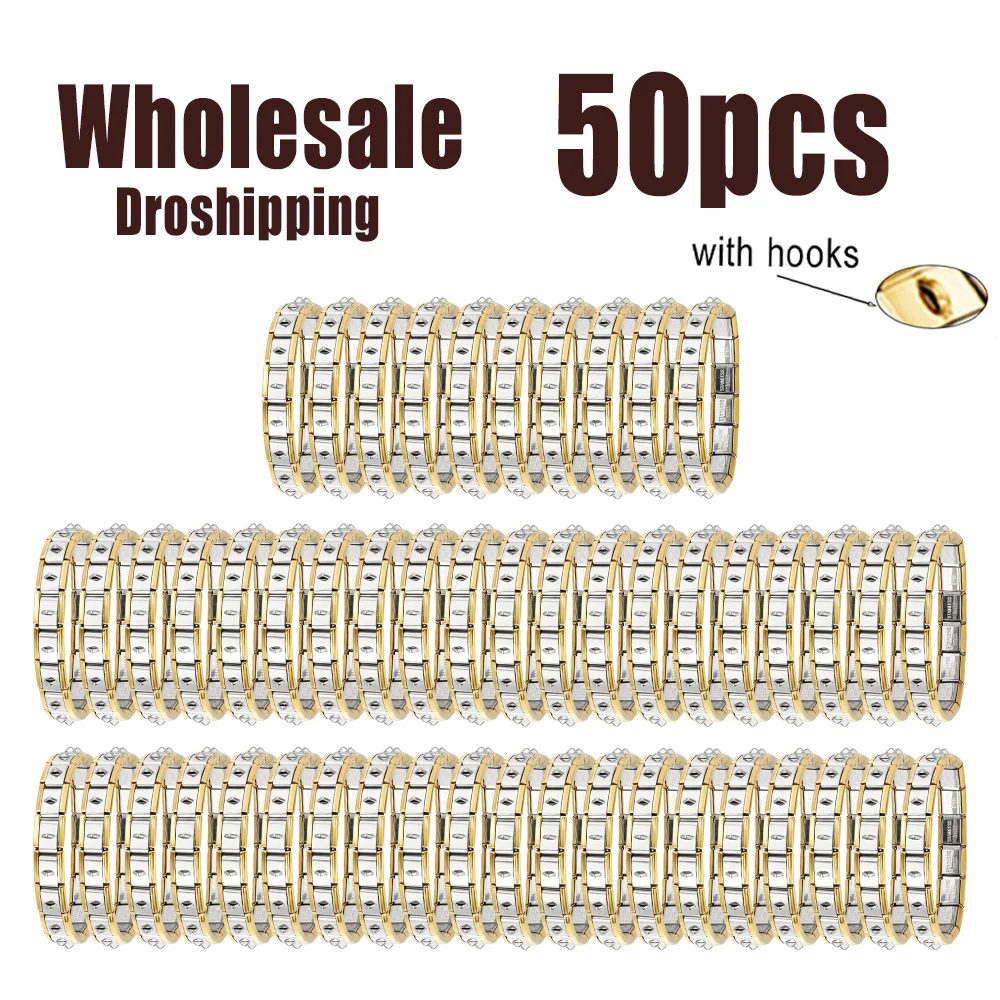 

50pcs/lot Wholesale Multifunctional Hanging Italian Charm Link 9mm Stainless Steel Bracelet with Hook DIY Jewelry Dropshipping