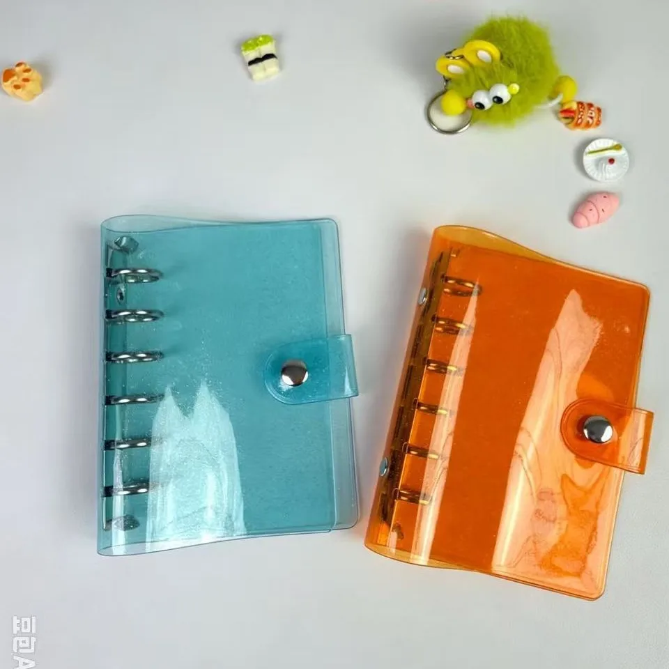 Ins Style Glitter Transparent A7 Binder Macaron Color PVC Planner Cover Card Storage Notebook Cover Office Stationery
