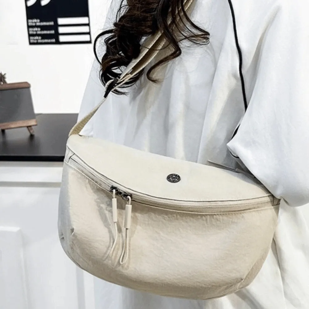 

Casual Nylon Shoulder Bag Large Capacity Wide Shoulder Strap Oxford Cloth Crossbody Bag Messenger Bag Solid Color Dumpling Bag