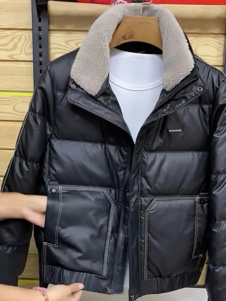 الراقية الرجال أسفل Jaet الأبيض دو ريشة جلدية سليم صالح ort Thiened الوقوف طوق مقاوم للماء يندبروف الدافئة عادية... #3