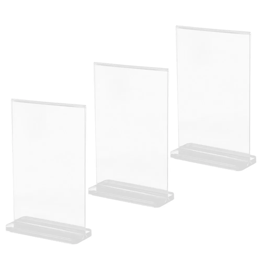 3Pcs T-Shape Acrylic Display Stand Clear Double Sided Plastic Menu Holder for Restaurant Office Trade Show Exhibition Display