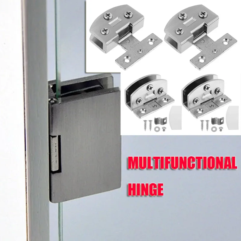 

2 Pcs Glass Hinge Hinges for Doors Stainless Cabinets Kitchen No Drilling Multifunction High Cupboard Zinc Alloy Rust-resistant