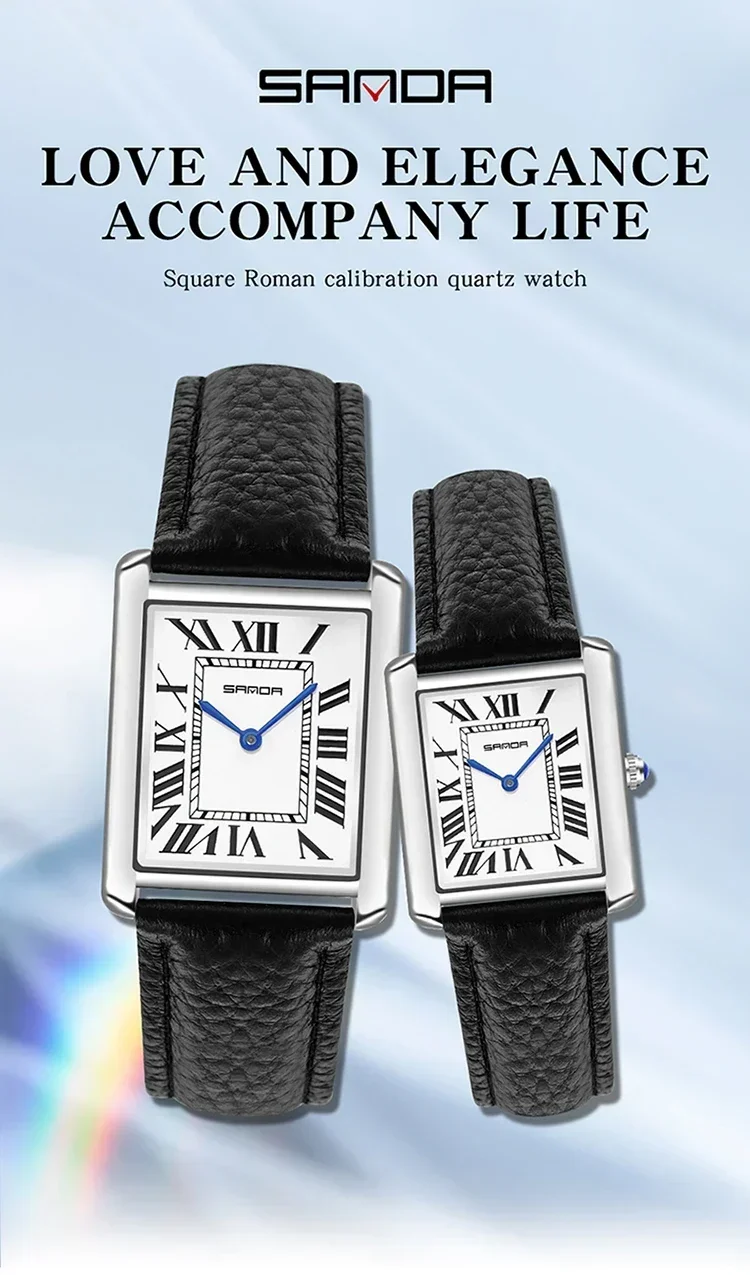 SANDA 9031/1108 Luxus-Paar-Quarzuhren für Herren & Damen, Wasserdichte Sport-Freizeituhr, Kratzfestes Lederarmband – Detail 1