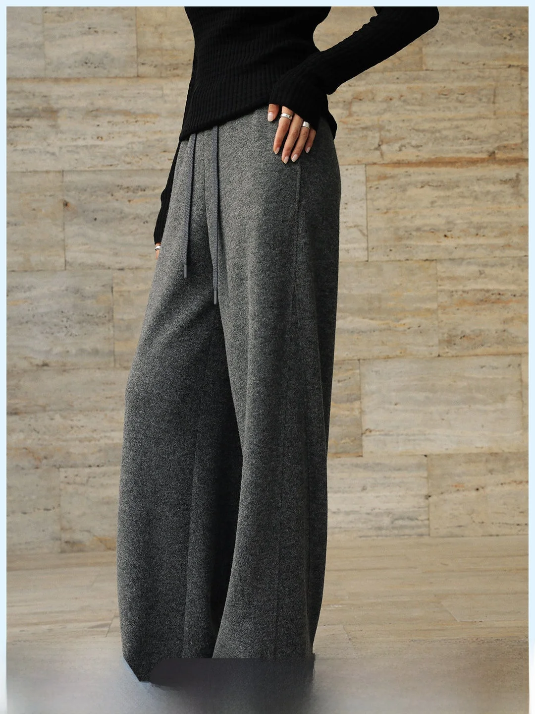 

Grey Soft Casual Knitted Pants High Waist Drapey Women's Loose Fit High Waist Breathable Comfortable Autumn New Style