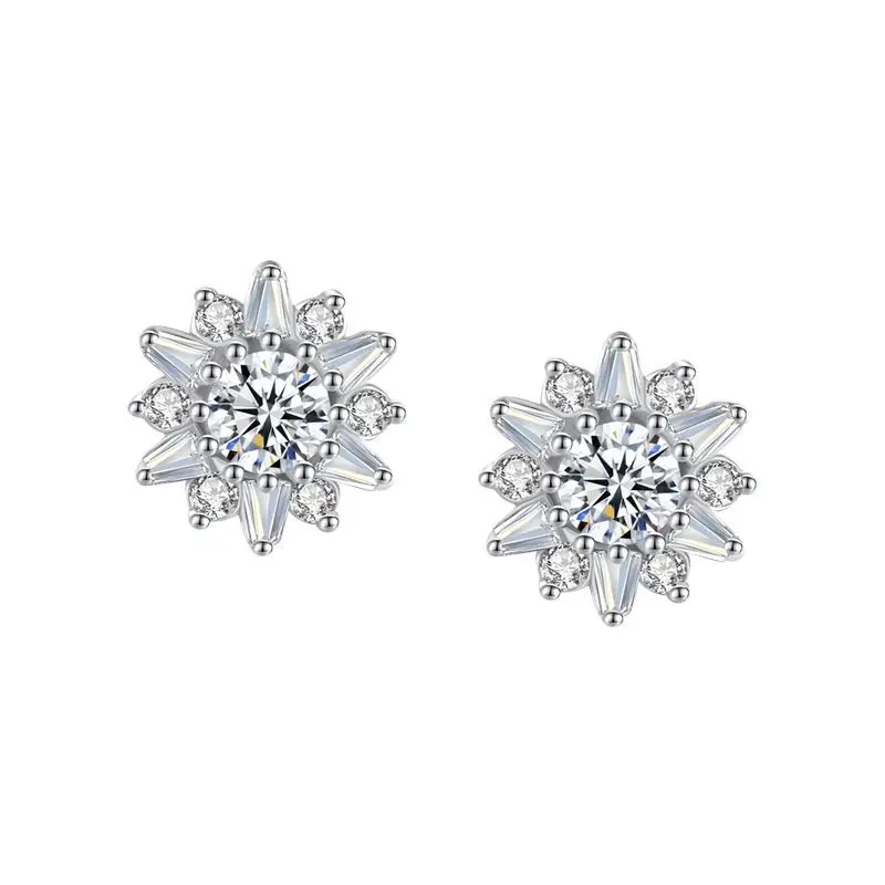 

Women Rhodium Plated S925 Sterling Silver Sunflower Earrings With Diamonds