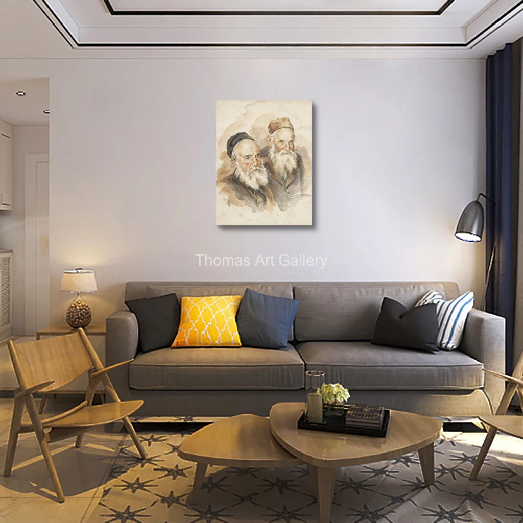 Oversize Canvas Print  Rabbi Elyashiv Chofetz Chaim Portrait HD Spraying Painting Vintage Watercolor Wall Art Jewish Living Room