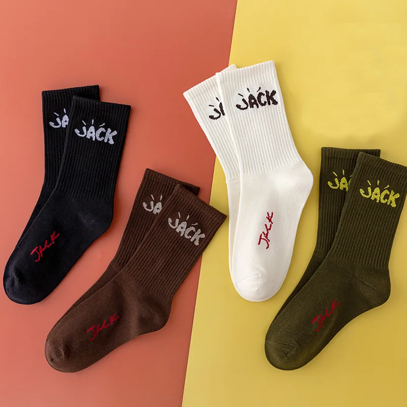 4 pairs Men\'s Socks Cactus Jack Socks Cotton Sport Hip Hop Basketball Skateboard black white Sockken Wholesale Mens Gift